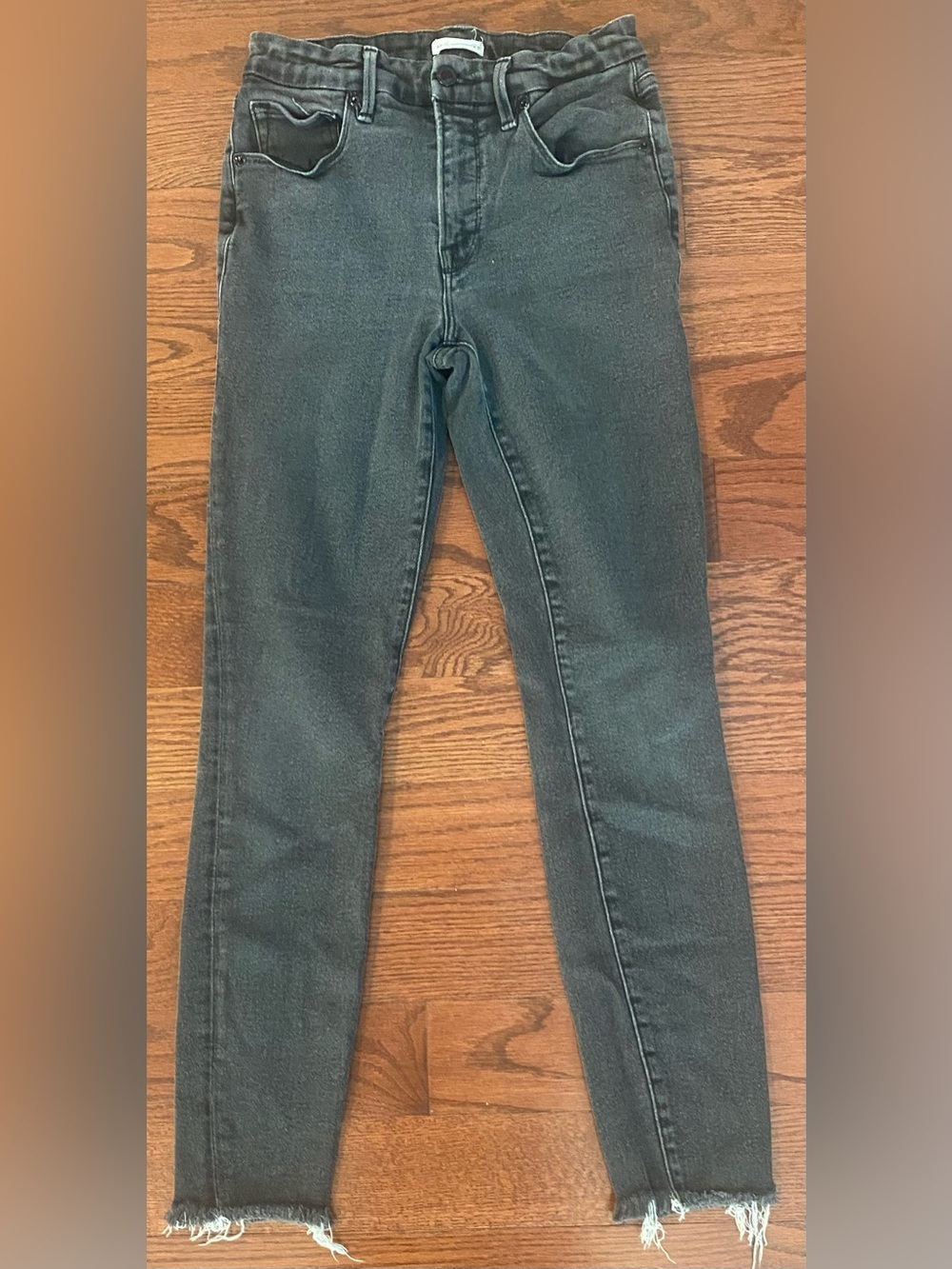 Good American Jeans Sz 4/27 Black Stretch Raw Hem Belt Loops 5 Pockets